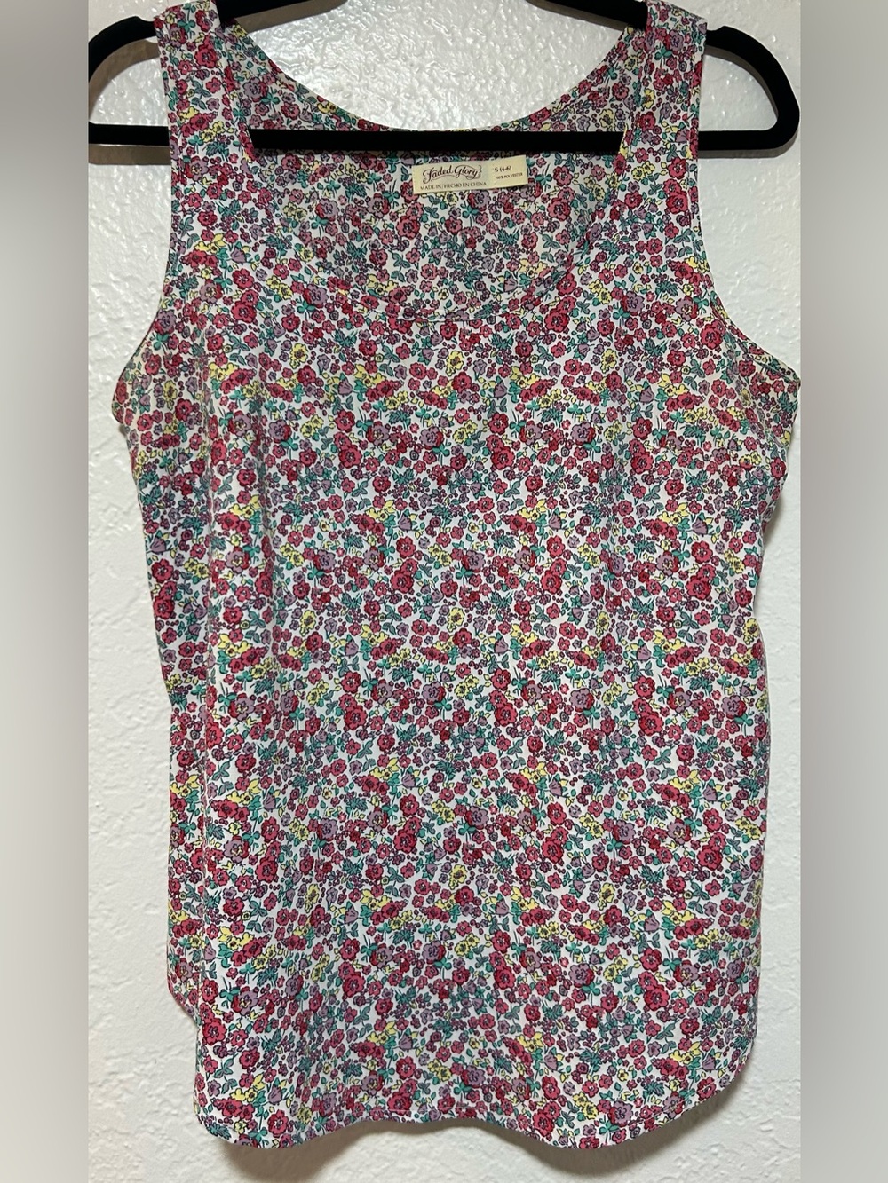 Faded Glory Pink Floral Tank Top with Multicolor Accents